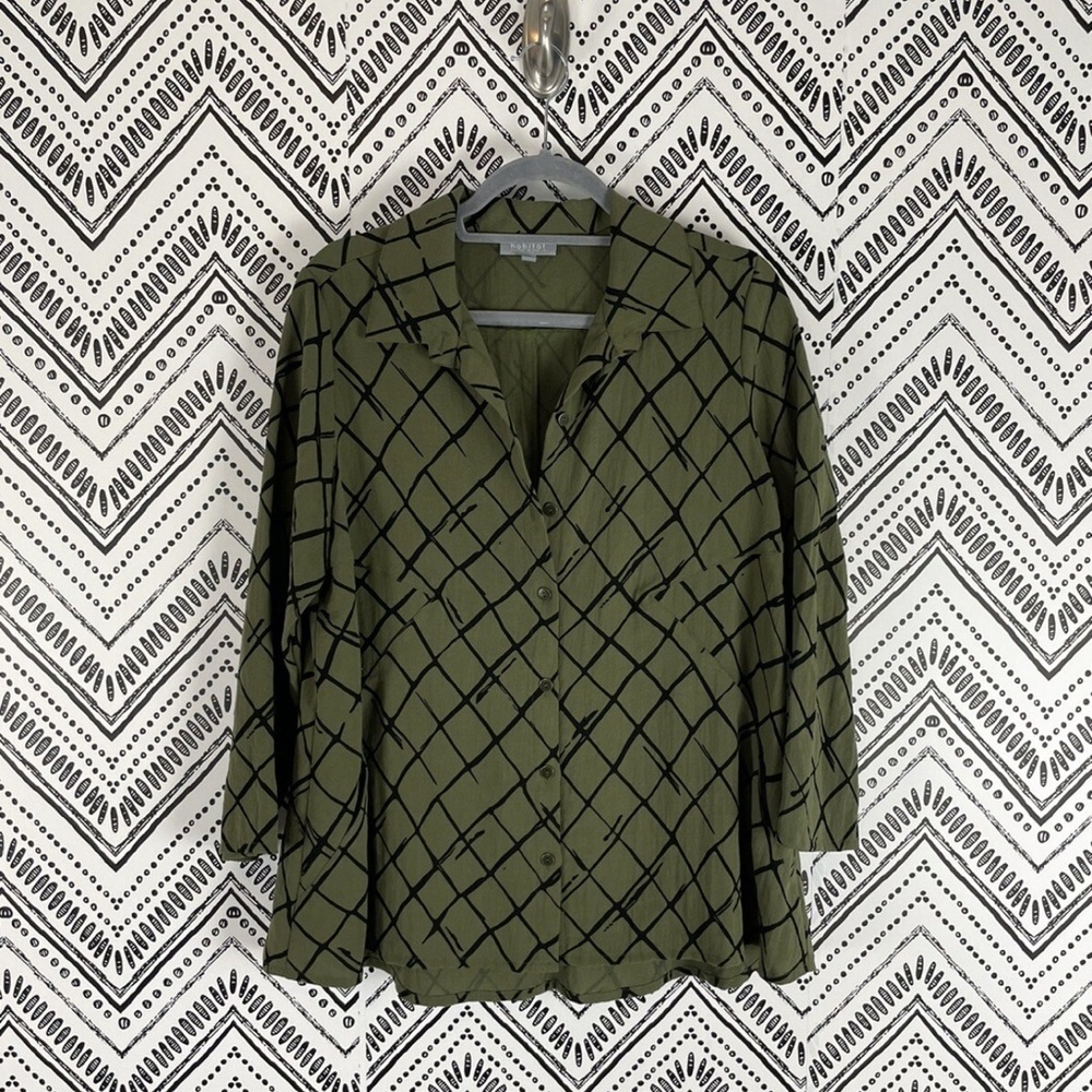 HABITAT | Olive and Black Grid Button Down Shirt
